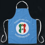 Mexican Angel Hanukkah Flag Personalised Large Apron<br><div class="desc">An angel wears the flag of Mexico on this large all-over printed apron for holiday or Hanukkah. The Mexican Hanukkah angel is found inside a white,  fractal circle of squiggly squares. The background is blue squiggly squares. Add your own text or personalise with a name and the year.</div>