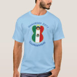 Mexican Angel Hanukkah Flag Personalised Men's  T-Shirt<br><div class="desc">Short sleeve men's T-shirt for Hanukkah shows an angel dressed in the Mexican Flag. Above,  in blue letters,  add a holiday or occasion and a year in blue letters. Below,  also in blue letters,  is a place for a name. Great for holiday gift.</div>