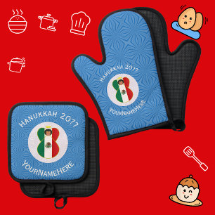Mexican Angel Hanukkah Flag Personalized  Oven Mitt & Pot Holder Set