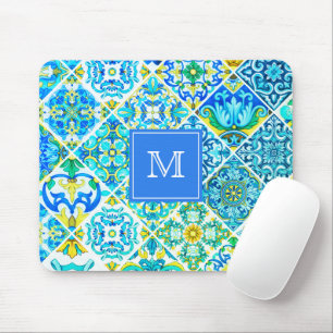 Mexican aqua mint Sicilian Mediterranean tiles Mouse Pad