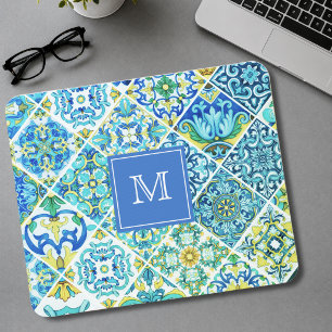 Mexican aqua mint Sicilian Mediterranean tiles Mouse Pad