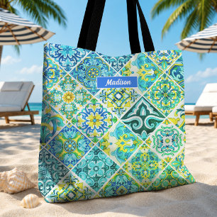 Mexican aqua mint Sicilian Mediterranean tiles Tote Bag