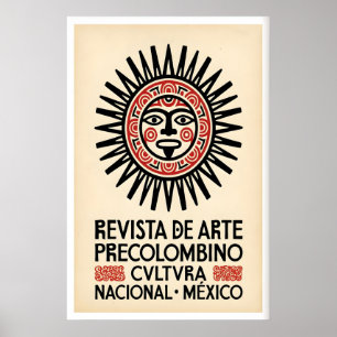 Mexican Art Print Pre-Columbian Sun Mask - Bold