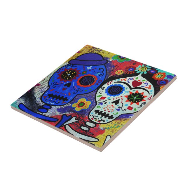 MEXICAN ARTIST LOVERS DIA DE LOS MUERTOS TILE (Side)