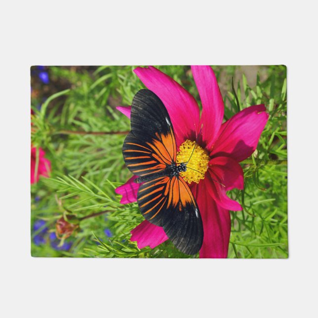 Mexican aster flower with a Doris Longwing  Doormat (Front)