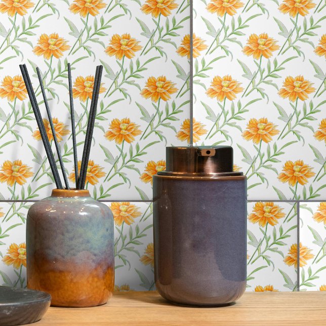 Mexican Aster Sulphur cosmos orange white art Ceramic Tile (Creator Uploaded)