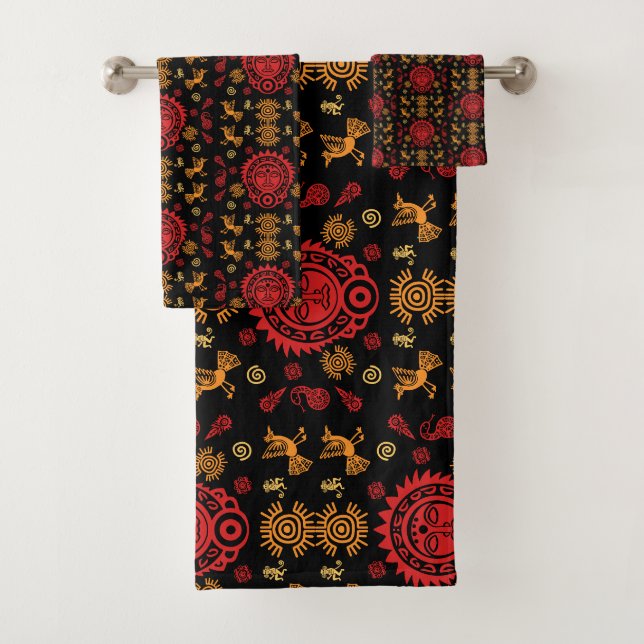 Mexican Aztec Art Home Decor Bath Towel Set (Insitu)