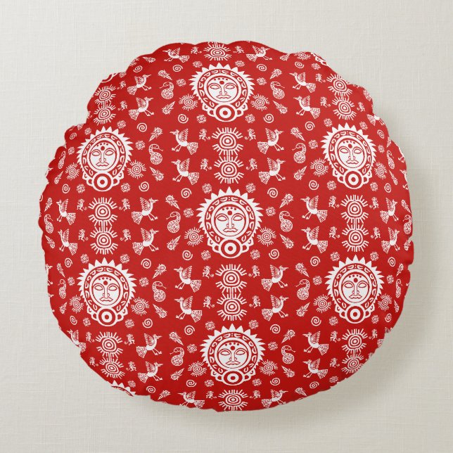 Mexican Aztec Art Home Decor Round Cushion (Front)