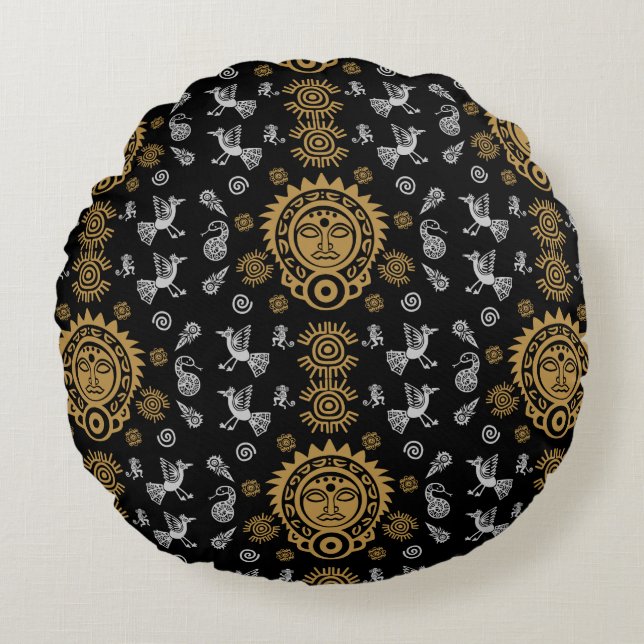Mexican Aztec Art Home Decor Round Cushion (Front)