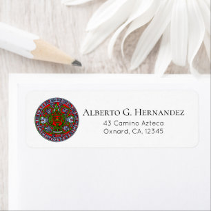 Mexican Aztec Calendar Sun Stone Hispanic Chicano Return Address Label