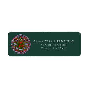 Mexican Aztec Sun Stone Calendar Emerald Green Return Address Label