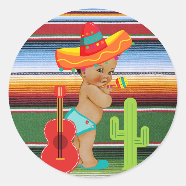 Mexican Baby Shower Sticker with Vintage Baby (Front)