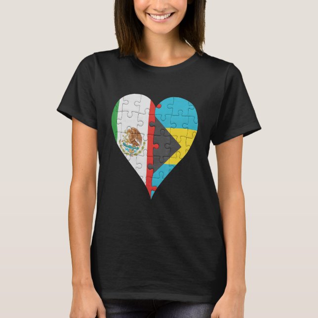 Mexican Bahamian Flag Heart T-Shirt (Front)