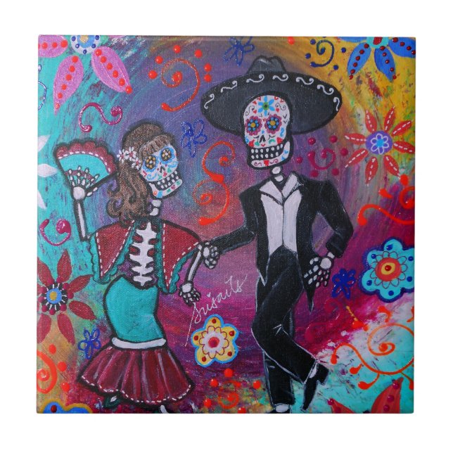 Mexican Bailar Mariachi Dancing Couple by prisarts Ceramic Tile (Front)