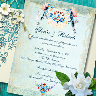 Mexican Baroque Hummingbird Floral Wedding Invitation