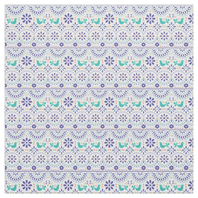 Mexican Bird Tile Folk Art Pattern Fabric (Swatch)