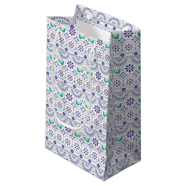 Mexican Bird Tile Folk Art Pattern Small Gift Bag (Front Angled)