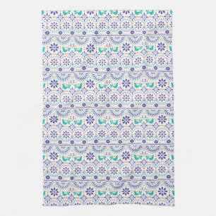 Mexican Bird Tile Folk Art Pattern Tea Towel