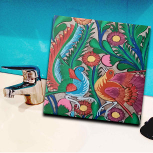 MEXICAN BIRDS Bright Colourful Art Ceramic Tile
