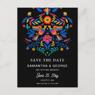 Mexican Birds Otomi Floral Fiesta Save The Date Announcement Postcard