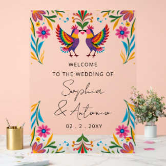 Mexican Birds Otomi Floral Fiesta Welcome Sign