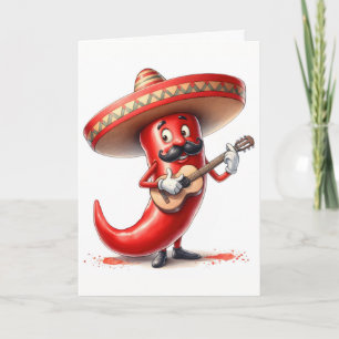 Mexican Birthday Red Chilli Pepper Guitar Player Card