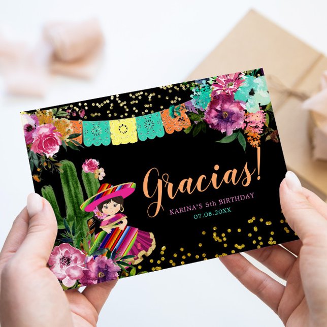 Mexican Black Colourful Fiesta Floral Birthday Thank You Card (Creator Uploaded)