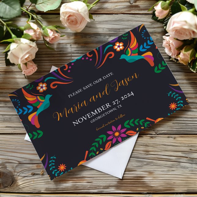 Mexican Black Colourful Floral Nuestra Boda Weddin Save The Date (Mexican Black Colorful Floral Nuestra Boda Wedding Save The Date)