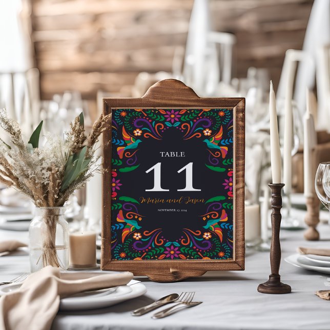 Mexican Black Colourful Floral Nuestra Boda Weddin Table Number (Mexican Black Colorful Floral Nuestra Boda Wedding Table Number)