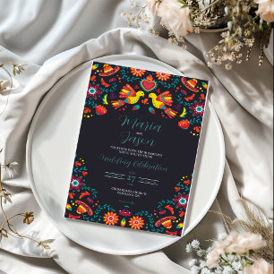 Mexican Black Fiesta Sombrero Folk Art Wedding Invitation