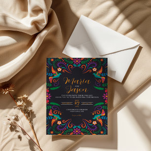 Mexican Black Floral Fiesta Colourful Boda Wedding Invitation