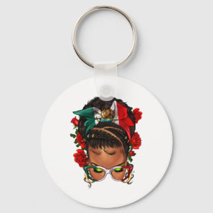 Mexican Black Woman Messy Bun Cinco De Mayo Fiesta Key Ring