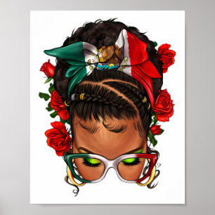Mexican Black Woman Messy Bun Cinco De Mayo Fiesta Poster