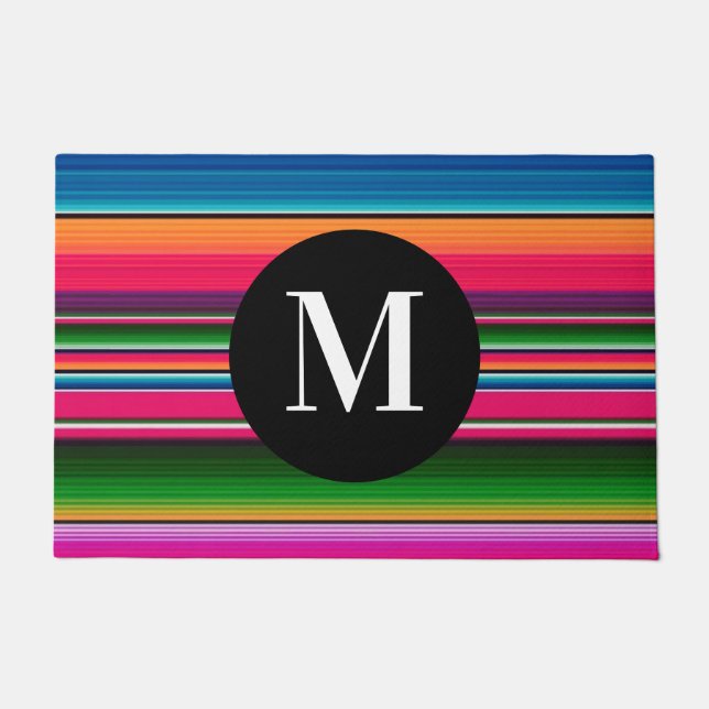 Mexican Blanket Fiesta Stripes Monogram Serape Doormat (Front)