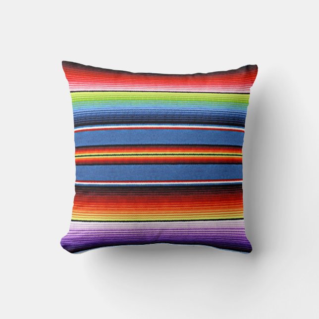 Mexican Blanket Stripes Colourful Rainbow Spanish Cushion (Front)