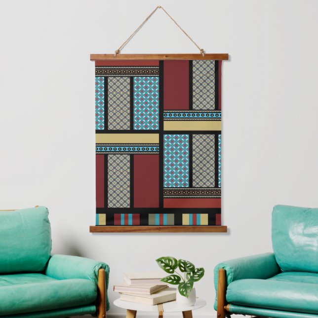 Mexican Block Stripe Pattern 1 Hanging Tapestry (Living Room)