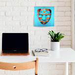 Mexican Blue And Orange Aztec Onyx Mask Faux Canvas Print<br><div class="desc">This vintage Mexican marble onyx decor item comes with different designs. This particular Mexican home decor piece, has a Mexican onyx mask with orange and blue onyx pieces, on top of a bright and silky turquoise background. A colourful indigenous onyx mask inspired this folk art piece. Enjoy this whimsical and...</div>