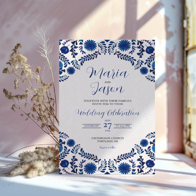 Mexican Blue Floral Aesthetic Botanical Wedding Invitation (Mexican Blue Floral Aesthetic Botanical Wedding Invitation)