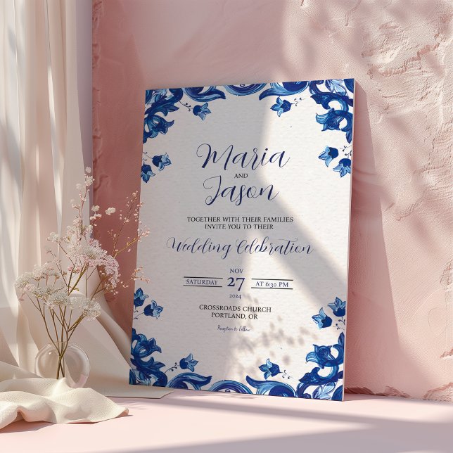 Mexican Blue Floral Elegant Fiesta Wedding Invitation (Mexican Blue Floral Elegant Fiesta Wedding Invitation)