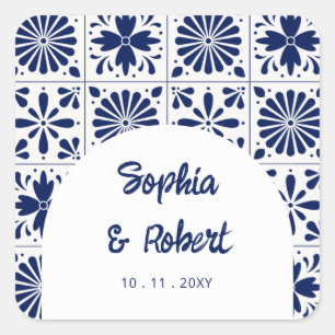 Mexican Blue Talavera Tiles Wedding Square Sticker