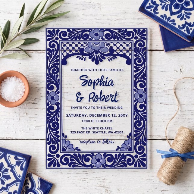 Mexican Blue Talavera Wedding Acrylic Invitations (Mexican Blue Talavera Wedding Acrylic Invitations)