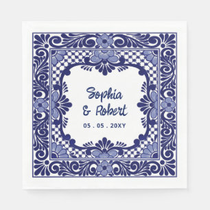 Mexican Blue Talavera Wedding Napkin
