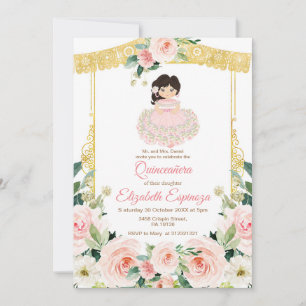 Mexican Blush Pink Flowers Quinceanera Mis Quince Invitation