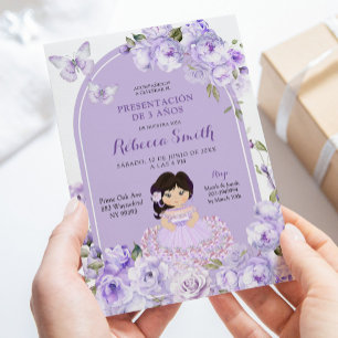 Mexican Boho Purple Floral Presentacion de 3 Años Invitation