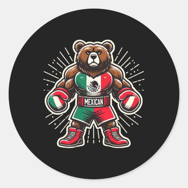 Mexican Boxing Bear  Classic Round Sticker (Front)