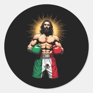 Mexican Boxing Jesus Christ Mex Boxing Shorts Classic Round Sticker
