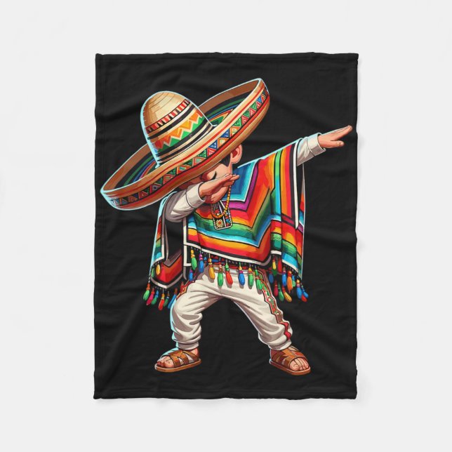 Mexican Boy Dabbing Poncho Cinco De Mayo  Fleece Blanket (Front)
