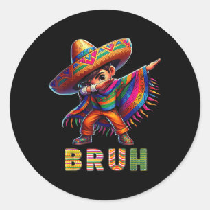 Mexican Boy Dabbing Poncho Cinco De Mayo Funny Bru Classic Round Sticker