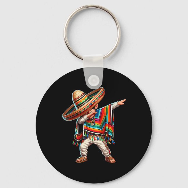 Mexican Boy Dabbing Poncho Cinco De Mayo  Key Ring (Front)