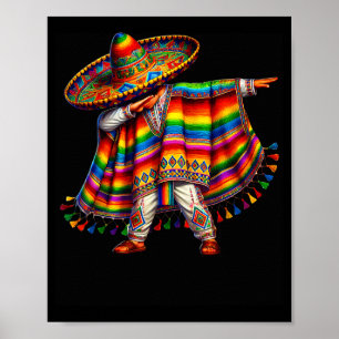 Mexican boy dabbing poncho cinco de mayo sombrero poster